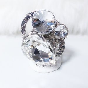 Silver tone Large Crystal free size Cocktail Ring